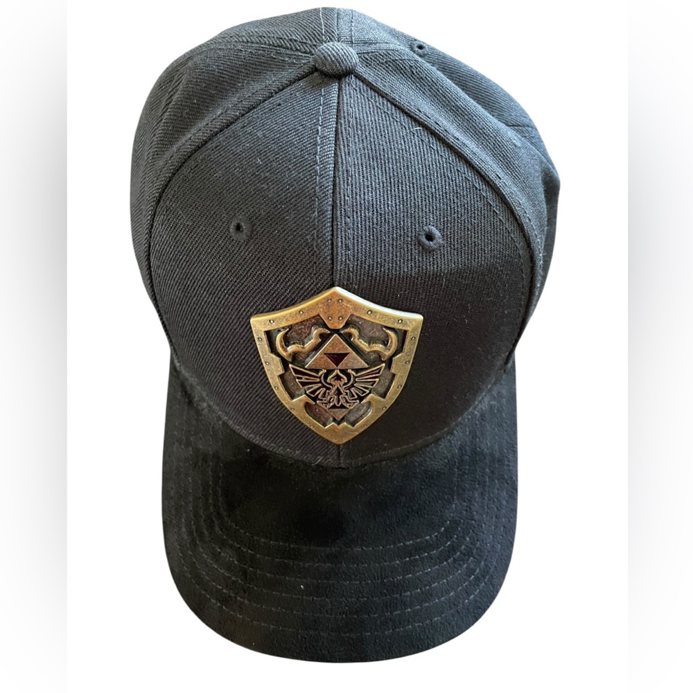 NINTENDO ZELDA HYLIAN SHIELD BASEBALL CAP Black Gold Orange Adjustable OSFM